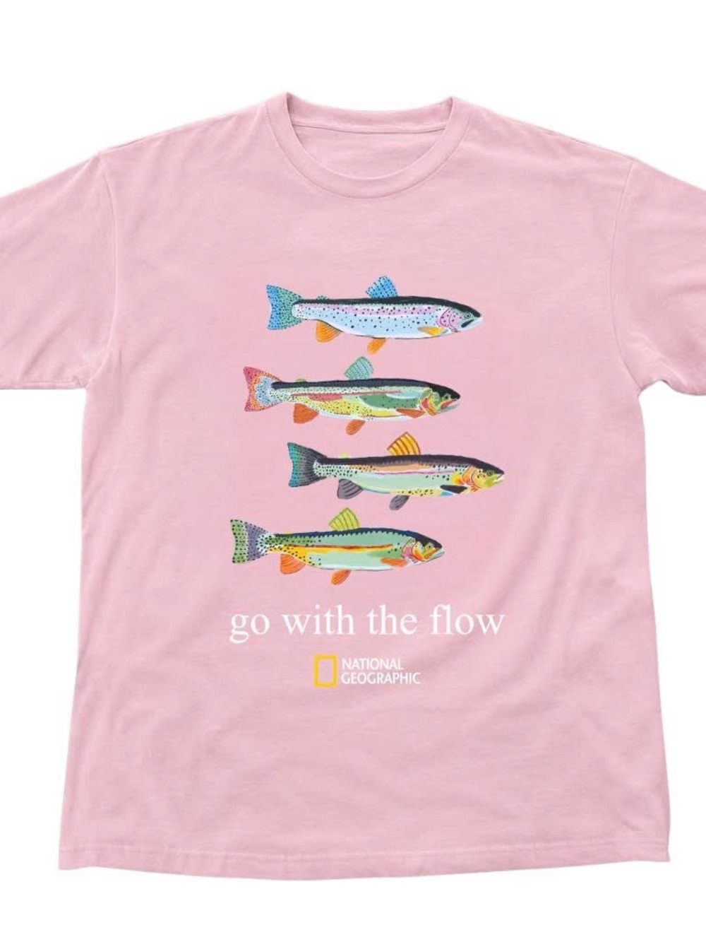National Geographic Pink Tee with Colorful Fish Trio Graphic